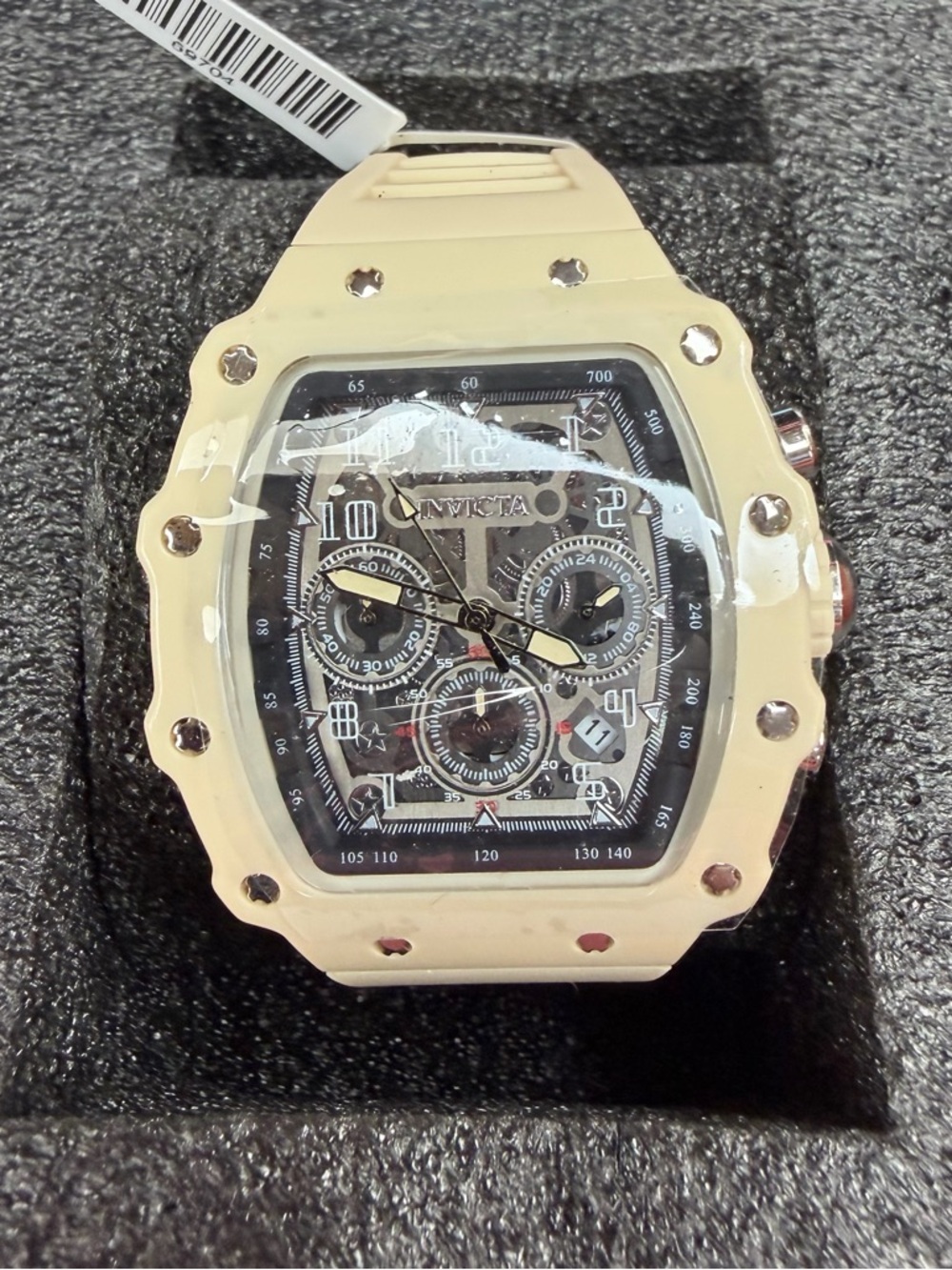 Invicta Cream Silicone Chronograph with Skeleton Dial